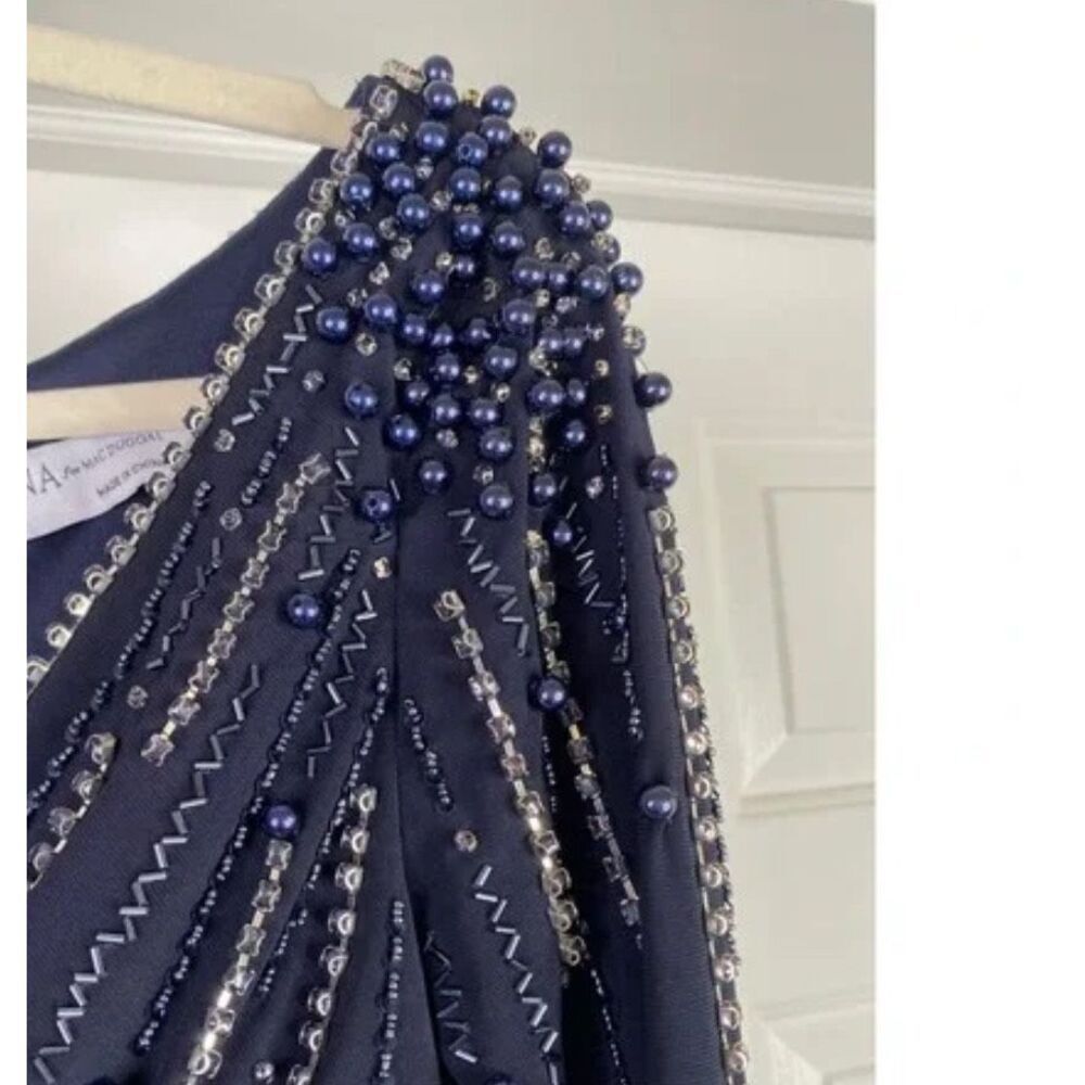 Mac Duggal JERSEY GOWN EMBELLISHED ACCENTS shoulders Sz 6 Midnight Navy NWT - Picture 2 of 7